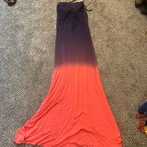 Purple and coral ombré halter maxi dress. SIZE S.